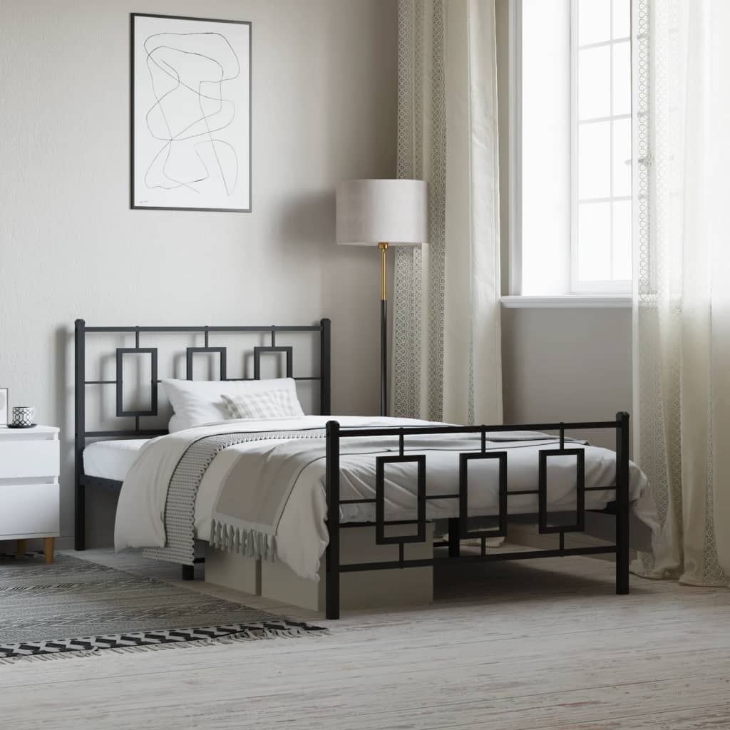 vidaXL Bettgestell mit Kopfteil Metall Schwarz 75x190 cm