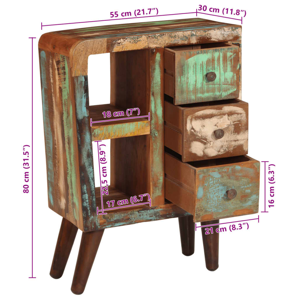 vidaXL Sideboard 55x30x80 cm Altholz Massiv