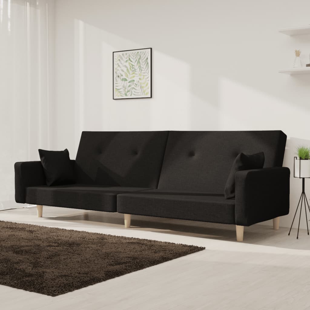 vidaXL Schlafsofa 2-Sitzer mit 2 Kissen Hellgrau Stoff