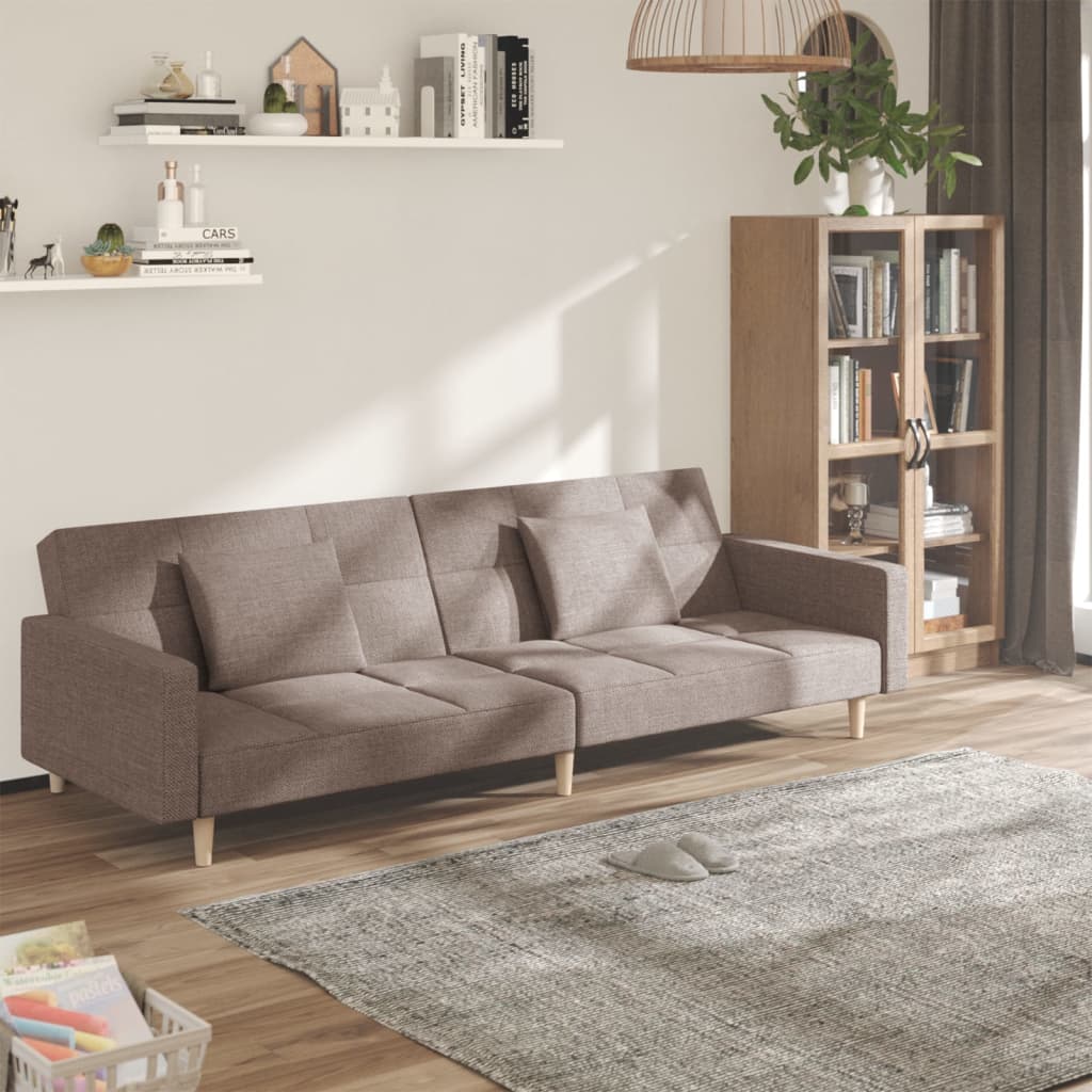 vidaXL Schlafsofa 2-Sitzer mit 2 Kissen Hellgrau Stoff