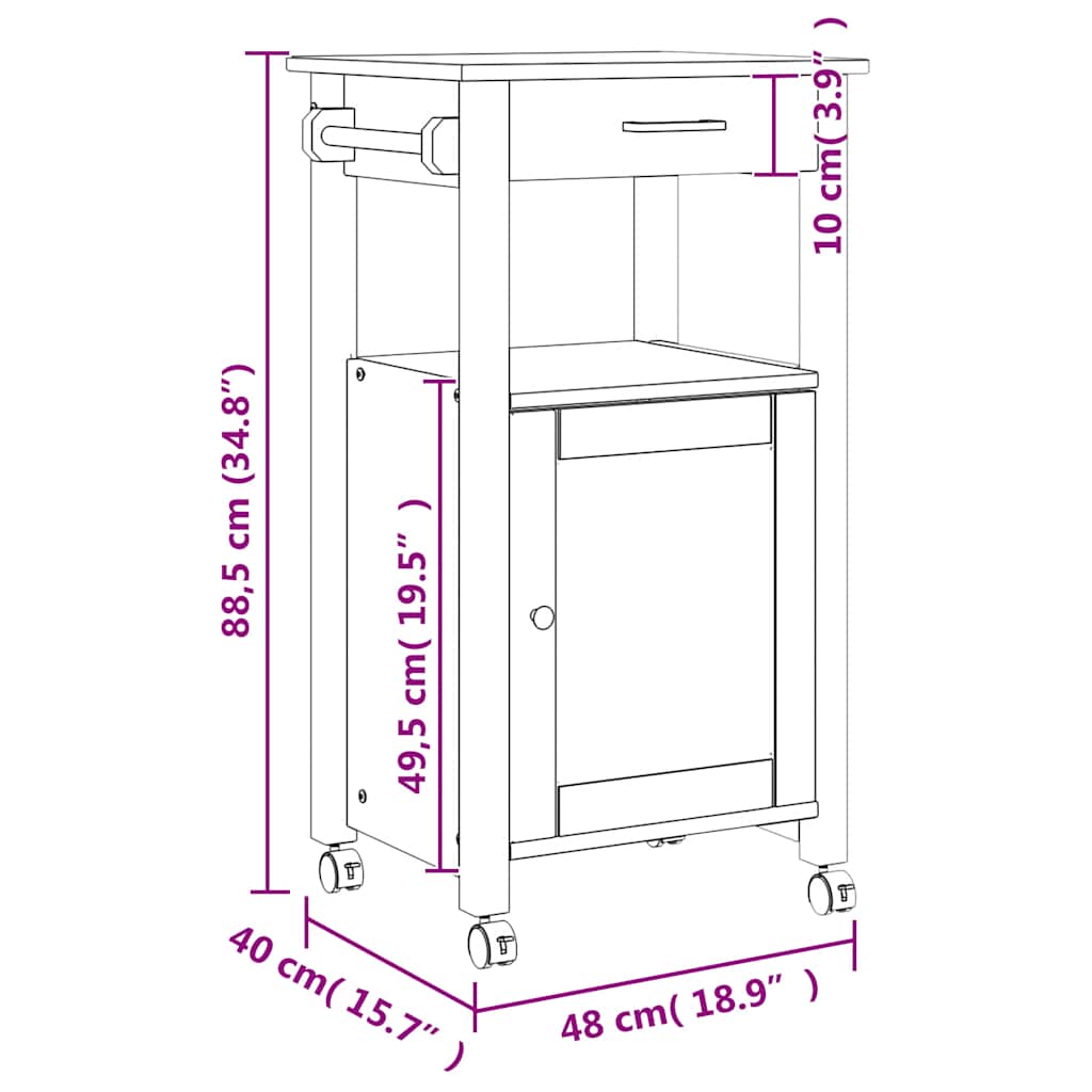vidaXL Küchenwagen MONZA 48x40x88,5 cm Massivholz Kiefer
