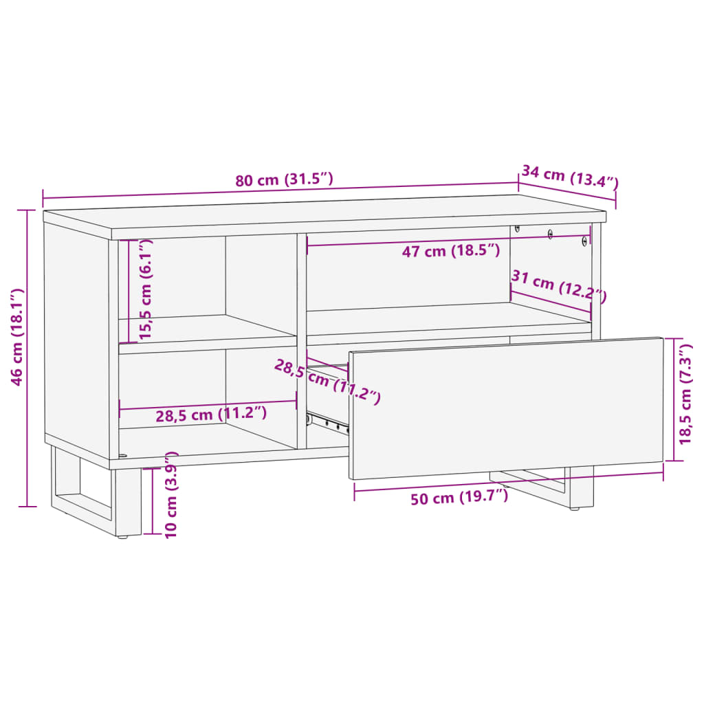vidaXL TV-Schrank 80x34x46 cm Massivholz Akazie