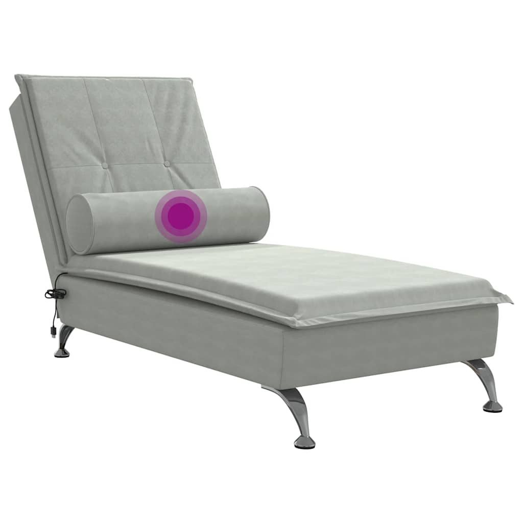 vidaXL Massage-Chaiselongue mit Nackenrolle Hellgrau Samt