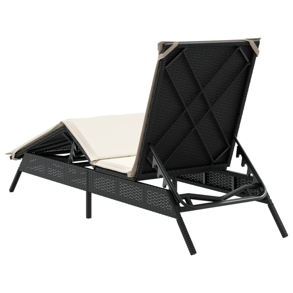vidaXL Sonnenliege mit Auflage Schwarz Poly-Rattan