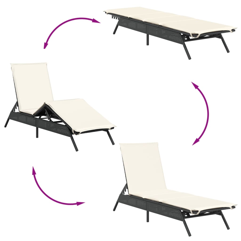 vidaXL Sonnenliege mit Auflage Schwarz Poly-Rattan