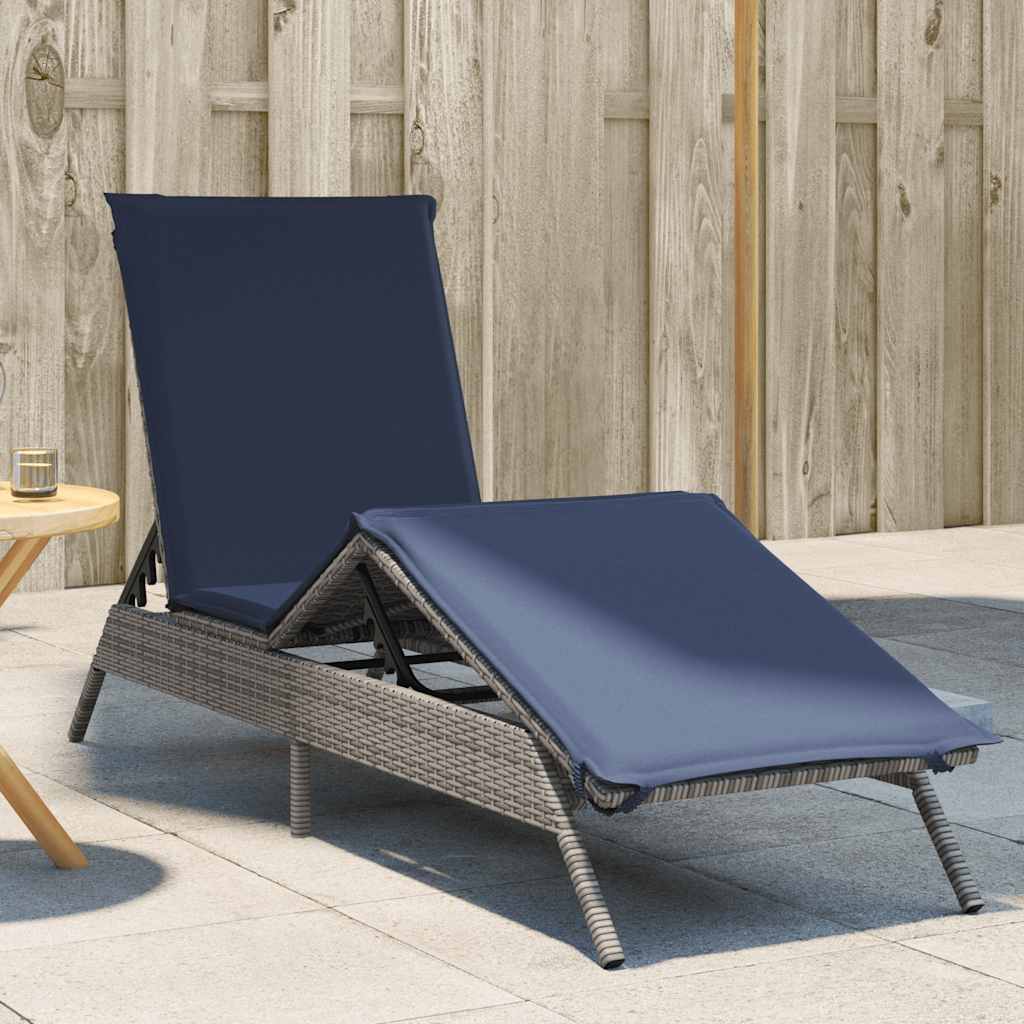 vidaXL Sonnenliege mit Kissen Grau Poly Rattan