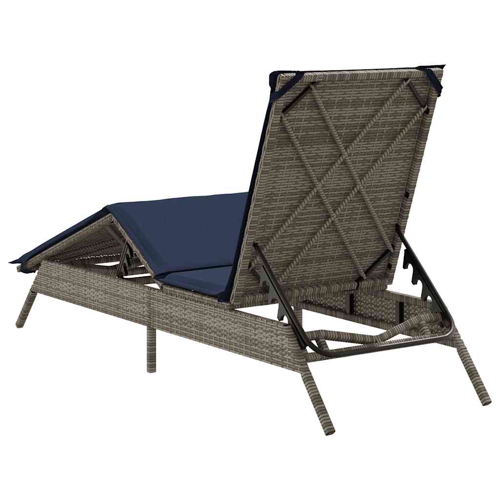 vidaXL Sonnenliege mit Kissen Grau Poly Rattan