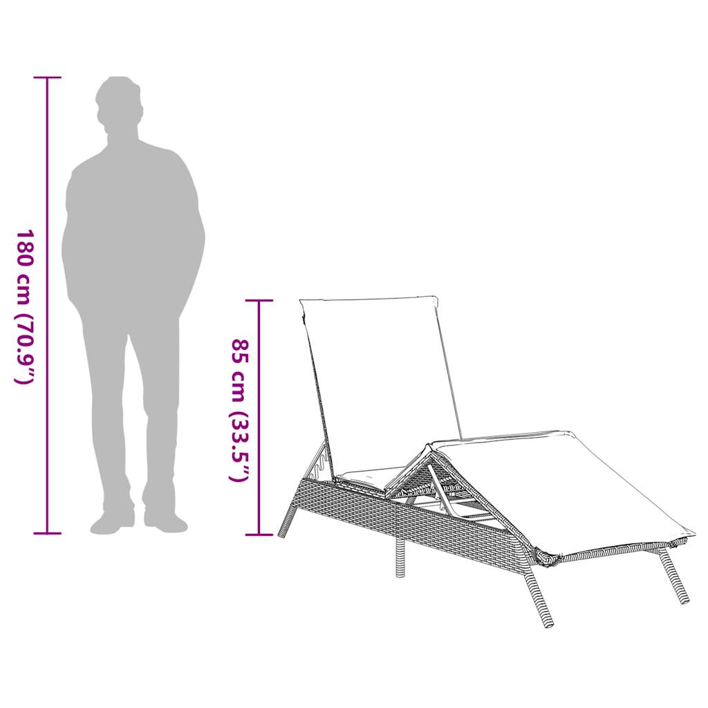 vidaXL Sonnenliegen 2 Stk. mit Tisch Grau Poly Rattan