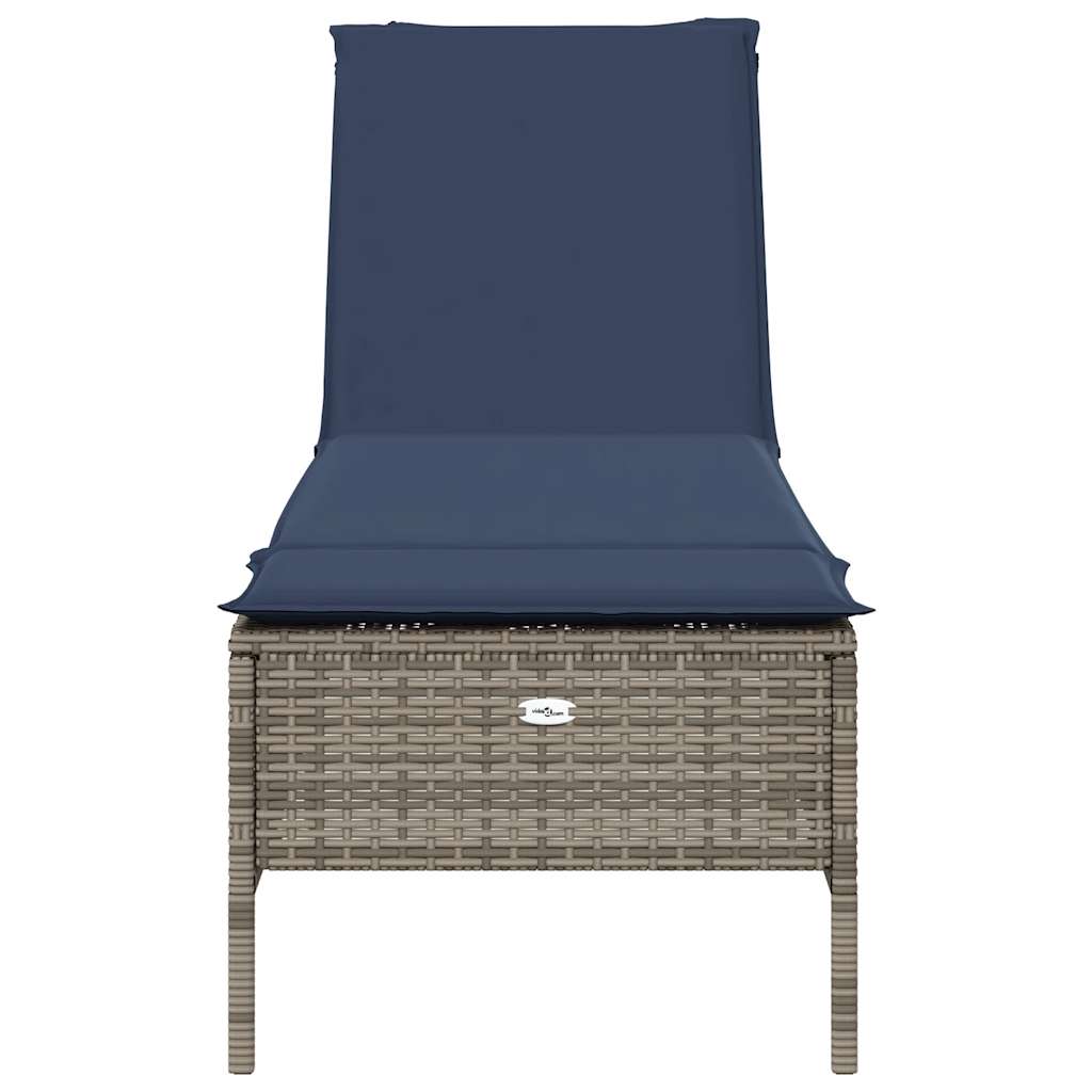 vidaXL Sonnenliege mit Kissen Grau Poly Rattan