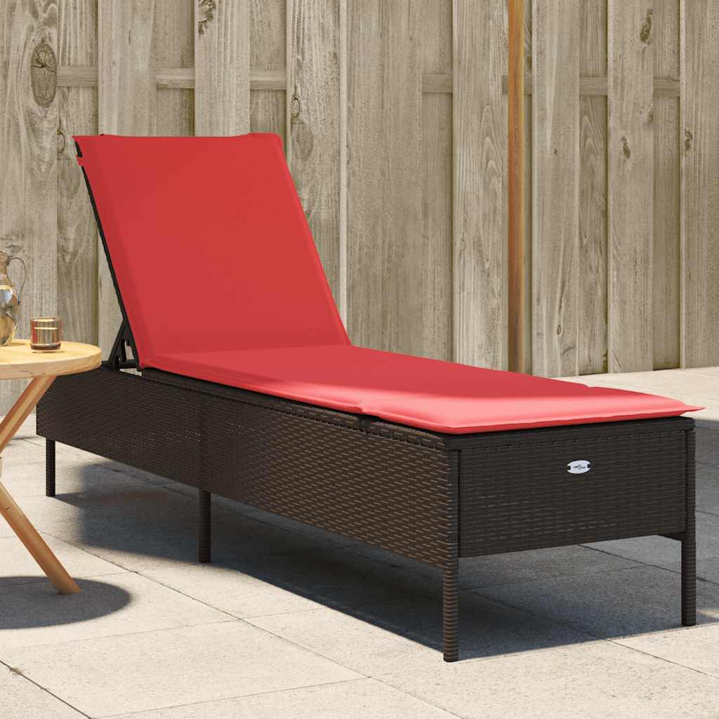 vidaXL Sonnenliege mit Kissen Grau Poly Rattan