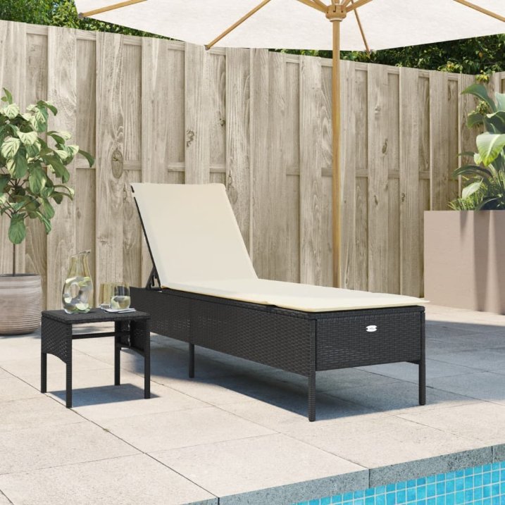 vidaXL Sonnenliege mit Auflage Schwarz Poly-Rattan