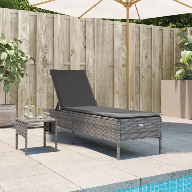 vidaXL Sonnenliege mit Auflage Schwarz Poly-Rattan