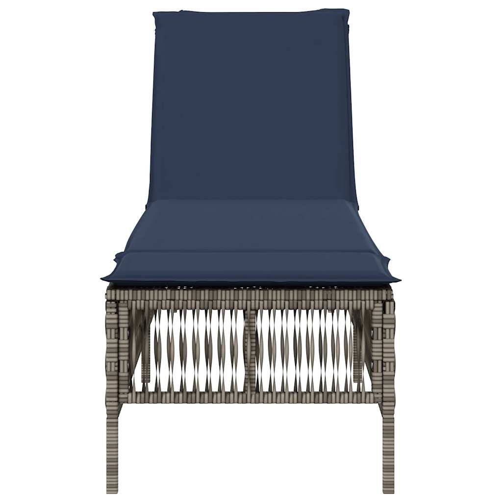vidaXL Sonnenliege mit Kissen Grau Poly Rattan