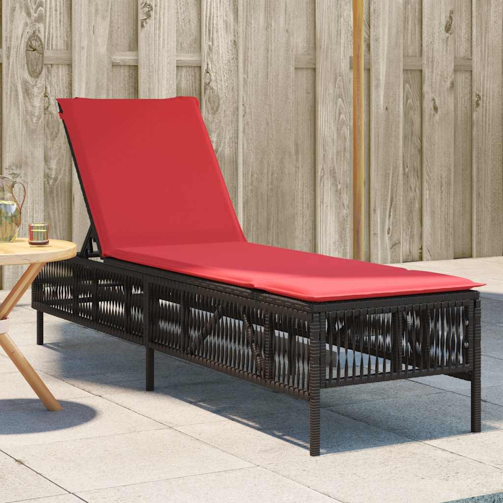 vidaXL Sonnenliege mit Kissen Grau Poly Rattan