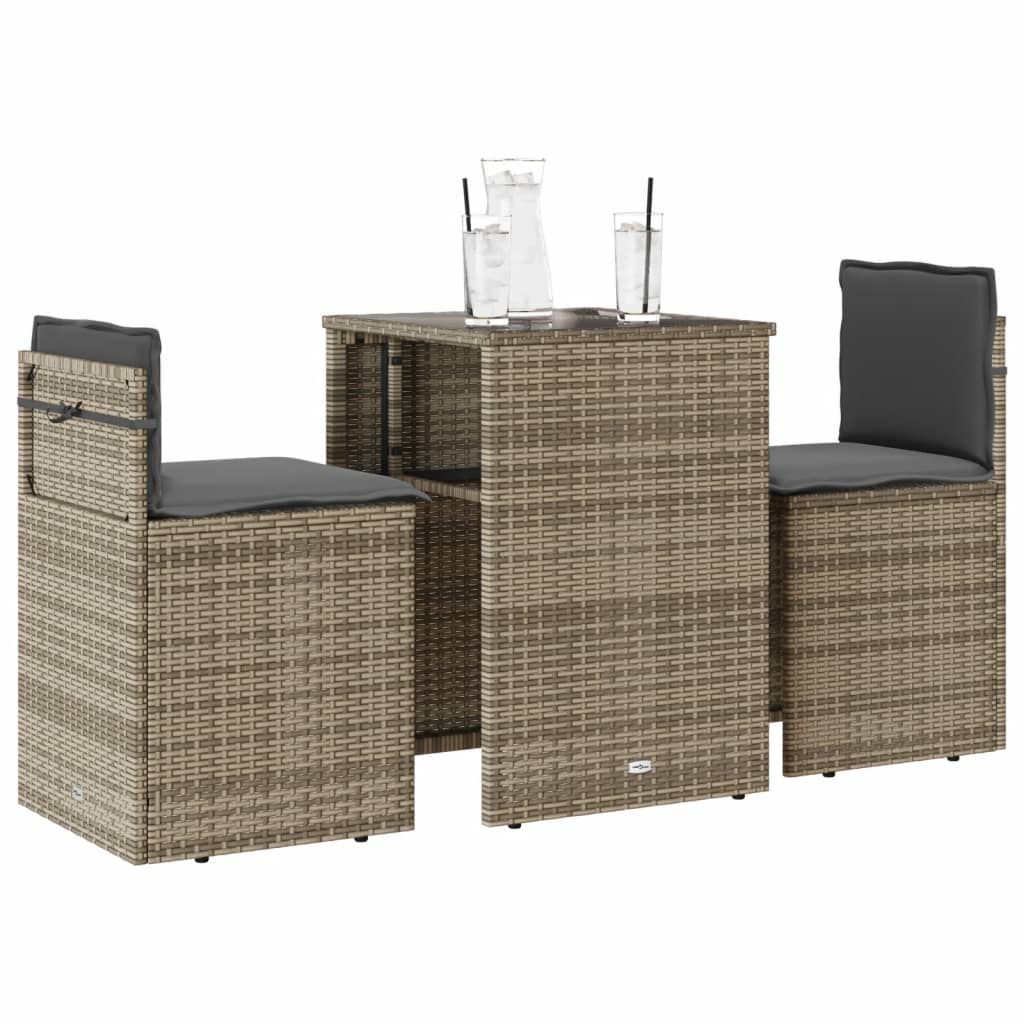 vidaXL 3-tlg. Bistro-Set mit Kissen Schwarz Poly Rattan