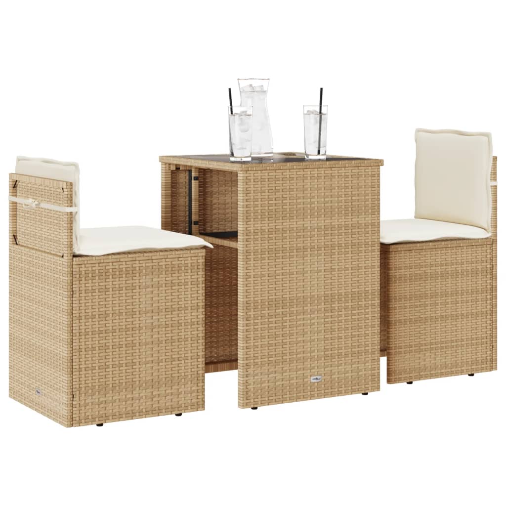 vidaXL 3-tlg. Bistro-Set mit Kissen Schwarz Poly Rattan
