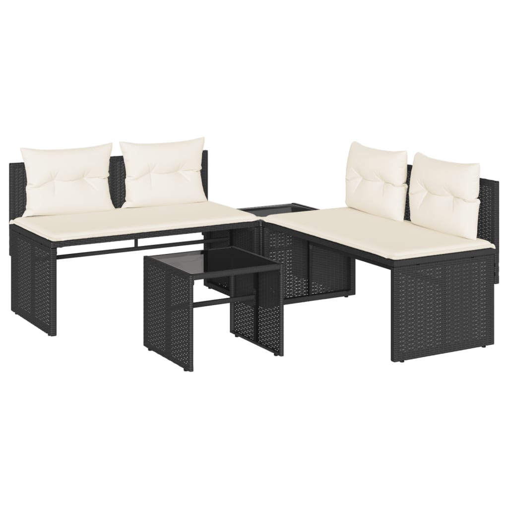 vidaXL 4-tlg. Garten-Sofagarnitur mit Kissen Schwarz Poly Rattan
