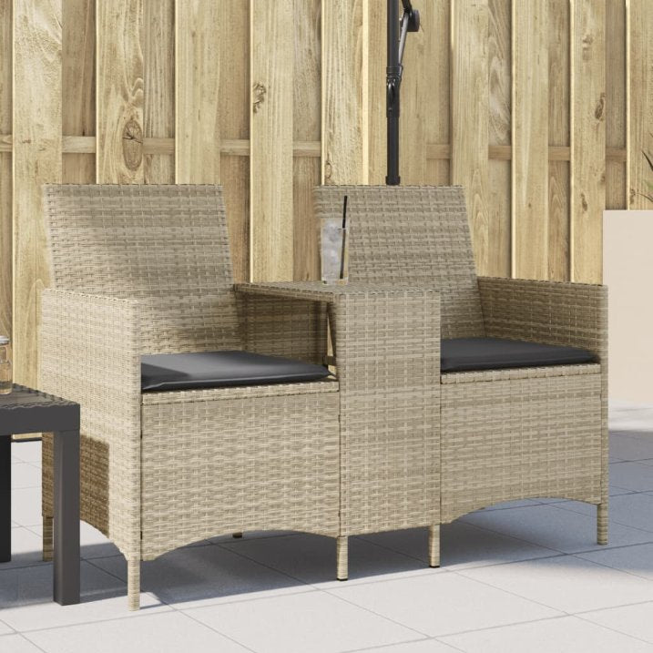 vidaXL Gartensofa 2-Sitzer mit Tisch und Kissen Braun Poly Rattan