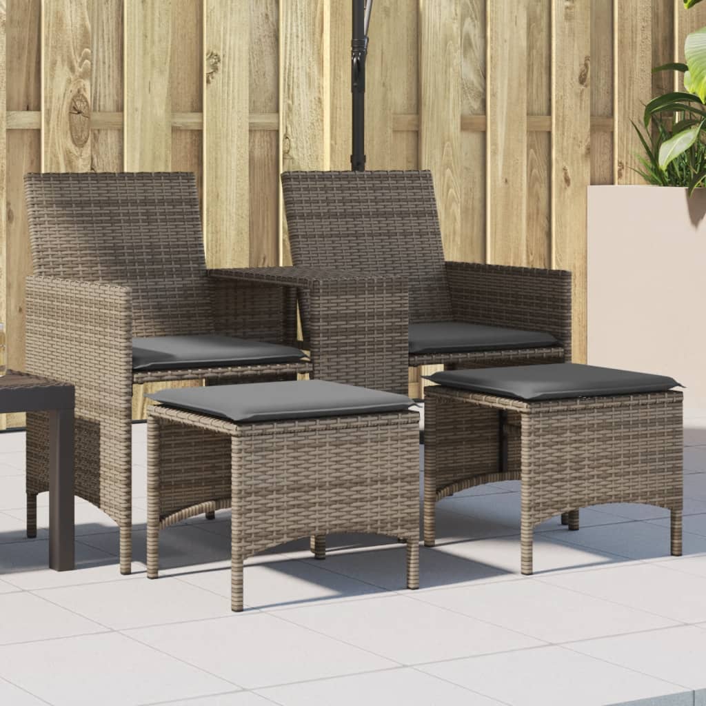 vidaXL Gartensofa 2-Sitzer mit Tisch und Kissen Braun Poly Rattan