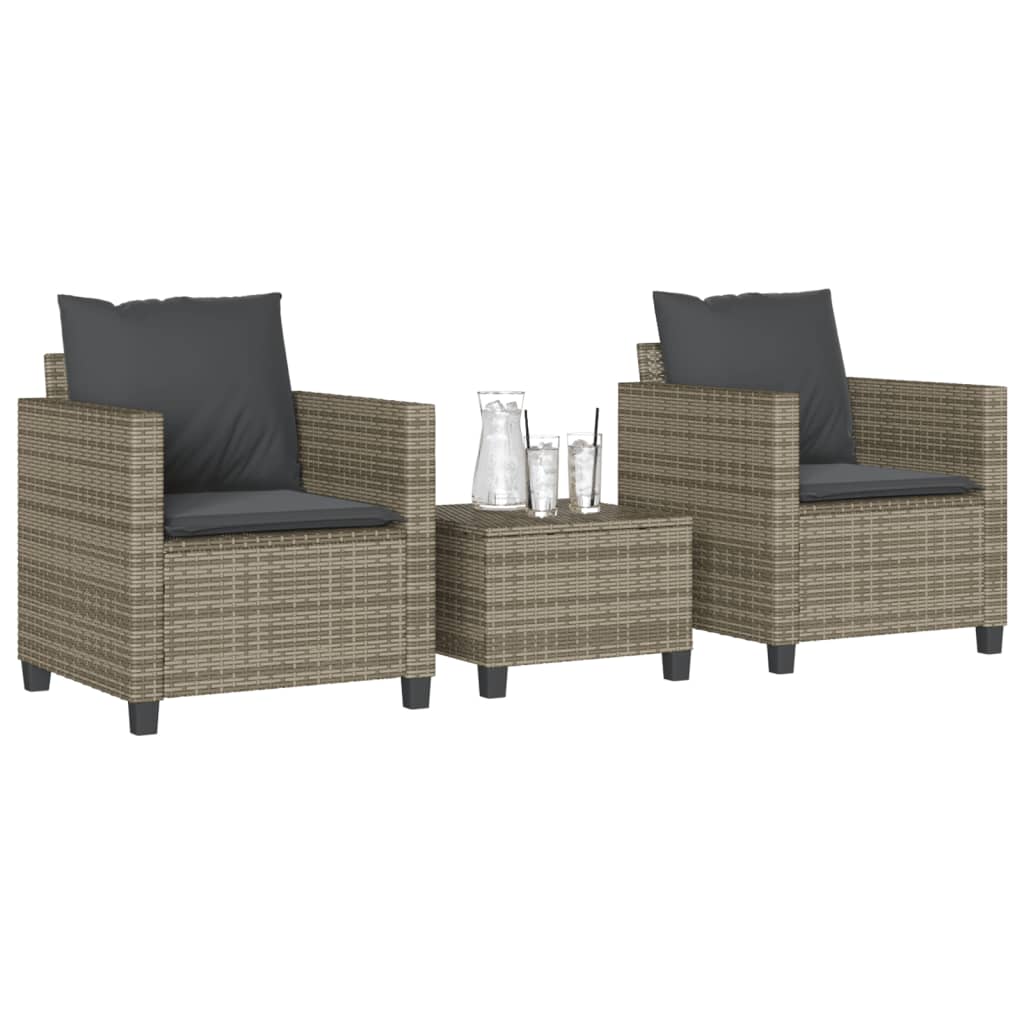 vidaXL 3-tlg. Bistro-Set mit Kissen Schwarz Poly Rattan
