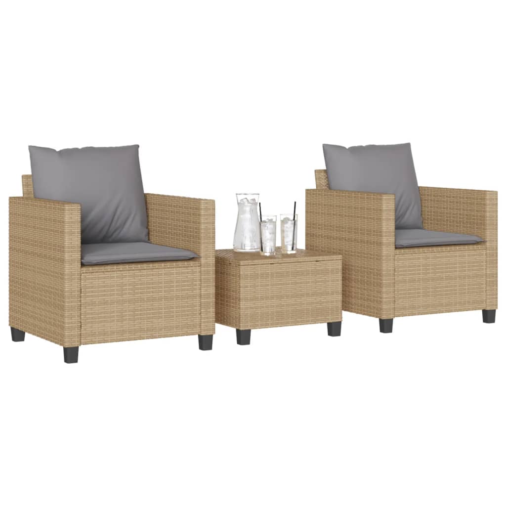 vidaXL 3-tlg. Bistro-Set mit Kissen Schwarz Poly Rattan