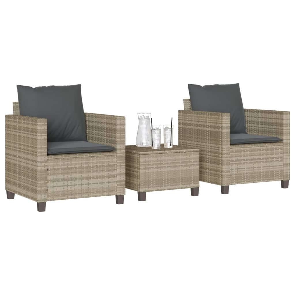 vidaXL 3-tlg. Bistro-Set mit Kissen Schwarz Poly Rattan