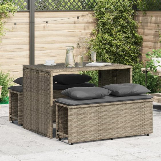 vidaXL 3-tlg. Garten-Essgruppe mit Kissen Schwarz Poly Rattan