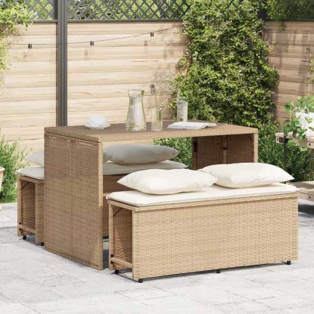 vidaXL 3-tlg. Garten-Essgruppe mit Kissen Schwarz Poly Rattan