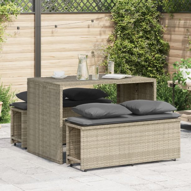 vidaXL 3-tlg. Garten-Essgruppe mit Kissen Schwarz Poly Rattan