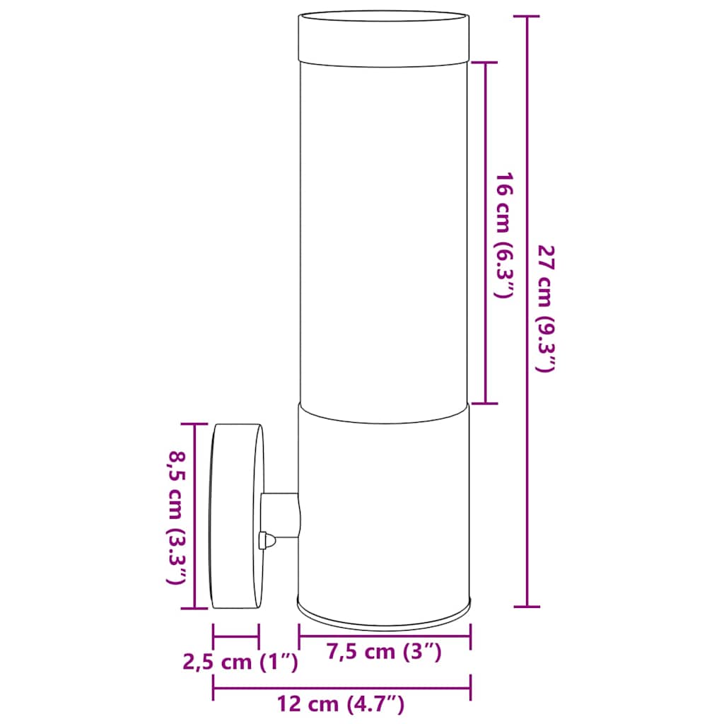 vidaXL Außenwandleuchte Silber 12 x 7.5 x 27 cm Edelstahl