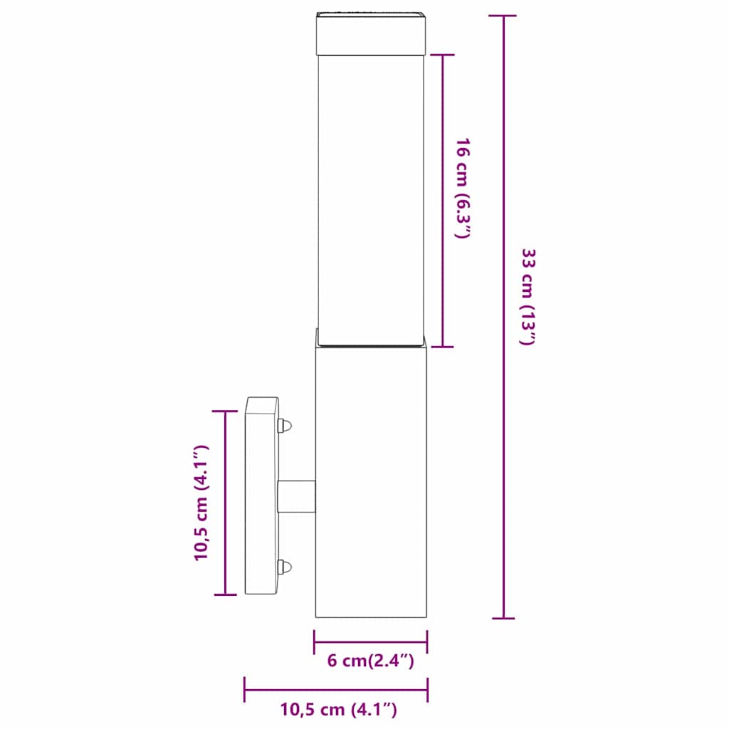 vidaXL Außenwandleuchte Silber 10,5 x 6 x 33 cm Edelstahl und Plastik