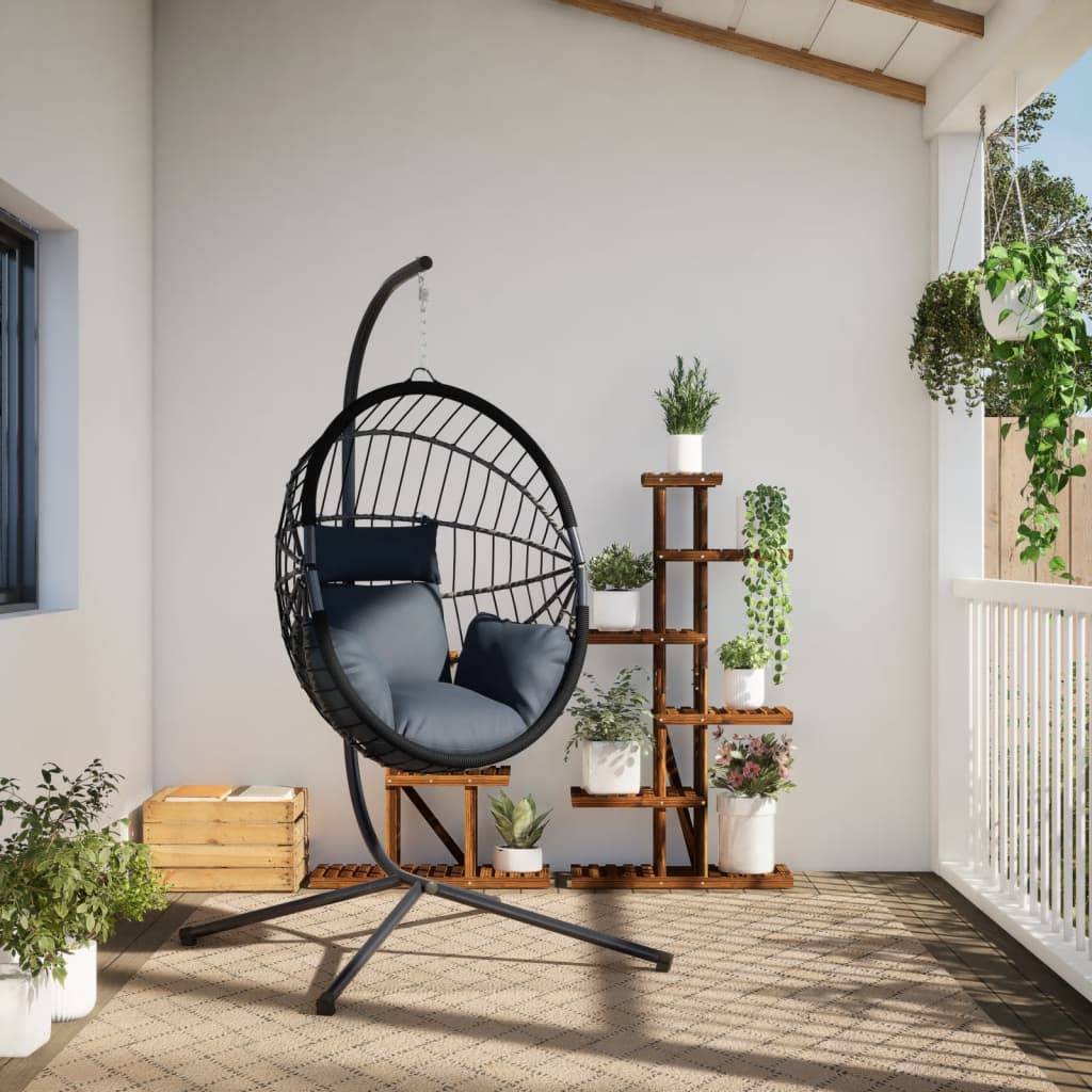 vidaXL Hängesessel Ei-Design mit Ständer Anthrazit Rattan und Stahl