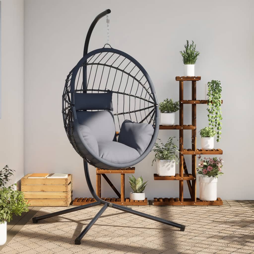 vidaXL Hängesessel Ei-Design mit Ständer Anthrazit Rattan und Stahl