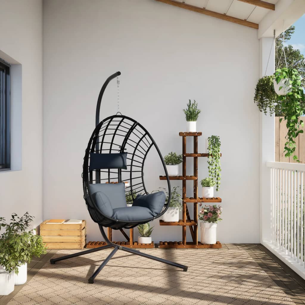 vidaXL Hängesessel Ei-Design mit Ständer Anthrazit Rattan und Stahl