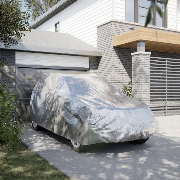 vidaXL Autoabdeckung für Limousine mit Schnallenriemen Voll Silbern M