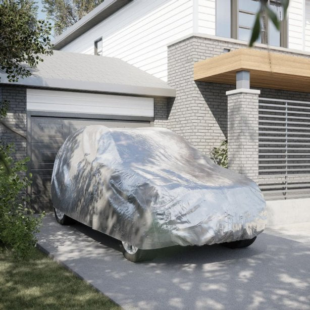 vidaXL Autoabdeckung für Limousine mit Schnallenriemen Voll Silbern M
