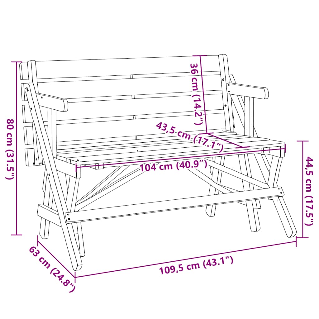 vidaXL Picknicktisch mit Bänken 2-in-1 Massivholz Tanne