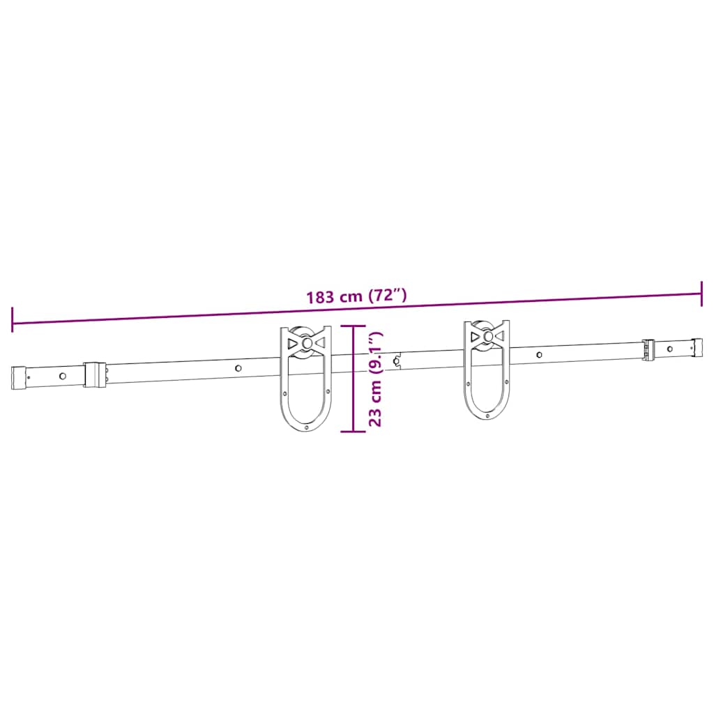 vidaXL Schiebetürbeschlag-Set 183 cm Stahl Schwarz