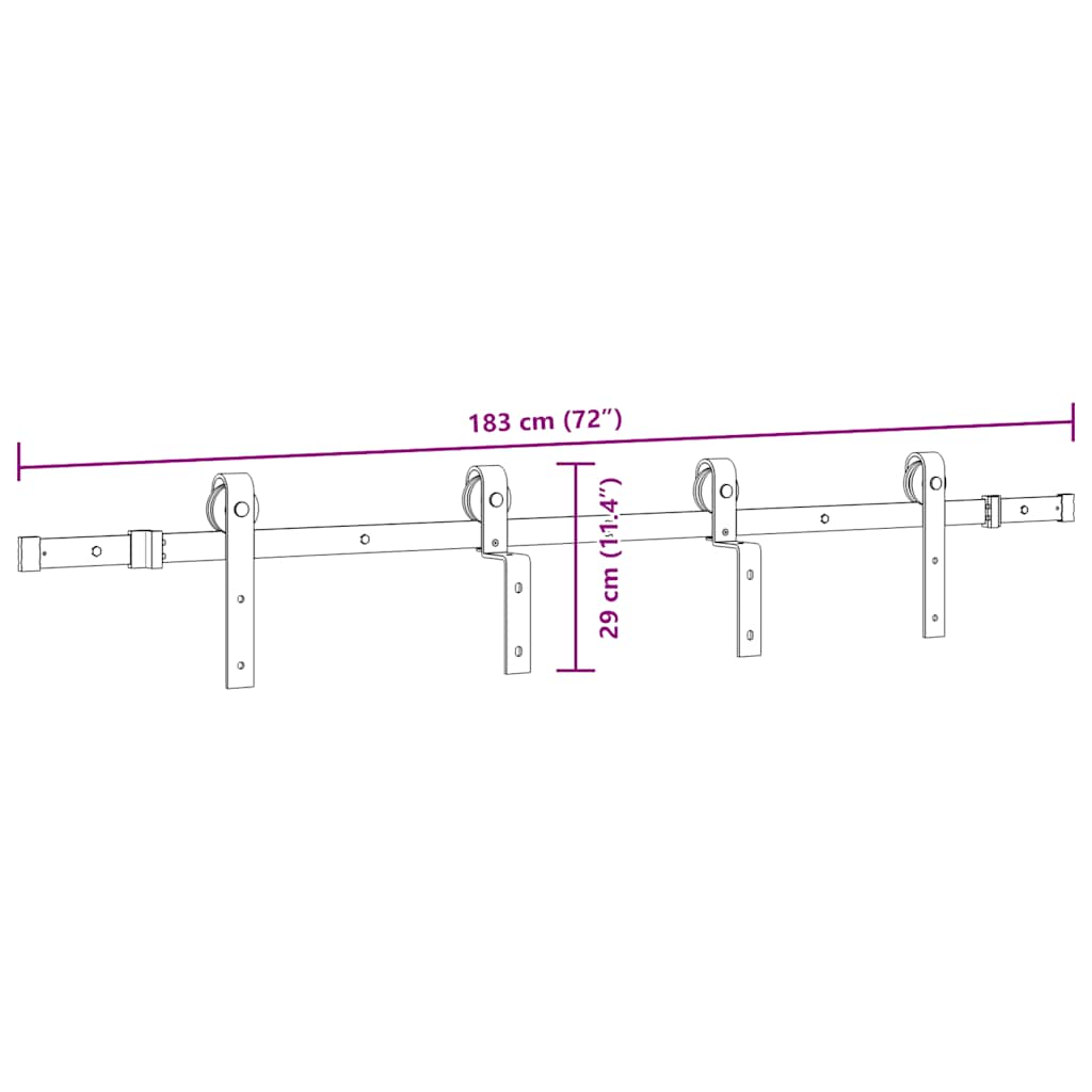 vidaXL Schiebetürbeschlag-Set 183 cm Stahl Schwarz