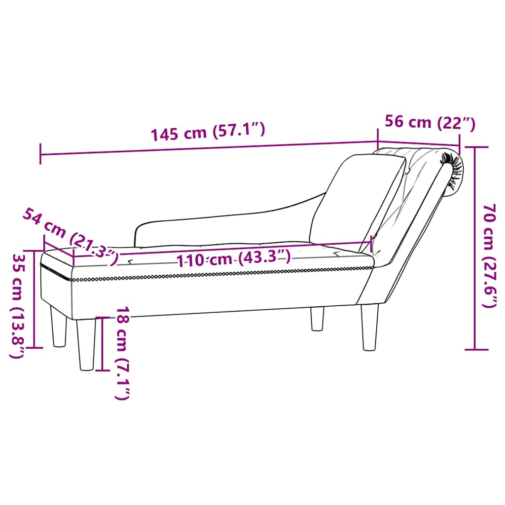 vidaXL Chaiselongue mit Kissen und Rechter Armlehne Blau Samt