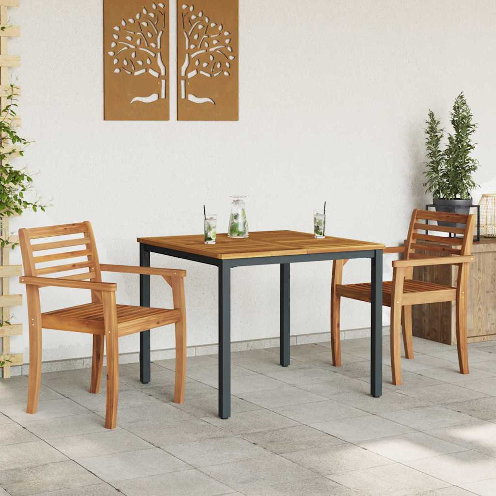 vidaXL Tisch für Outdoor Natürlich und Schwarz 90 x 90 x 75 cm
