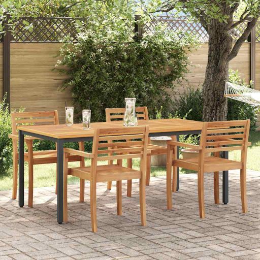 vidaXL Tisch für Outdoor Natürlich und Schwarz 90 x 90 x 75 cm