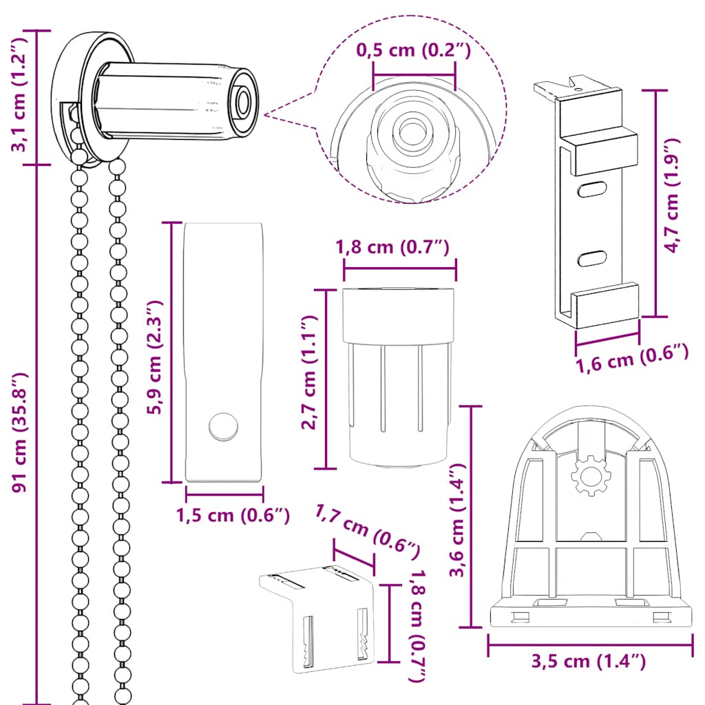 vidaXL 19-tlg. Rollo-Beschläge 18 mm