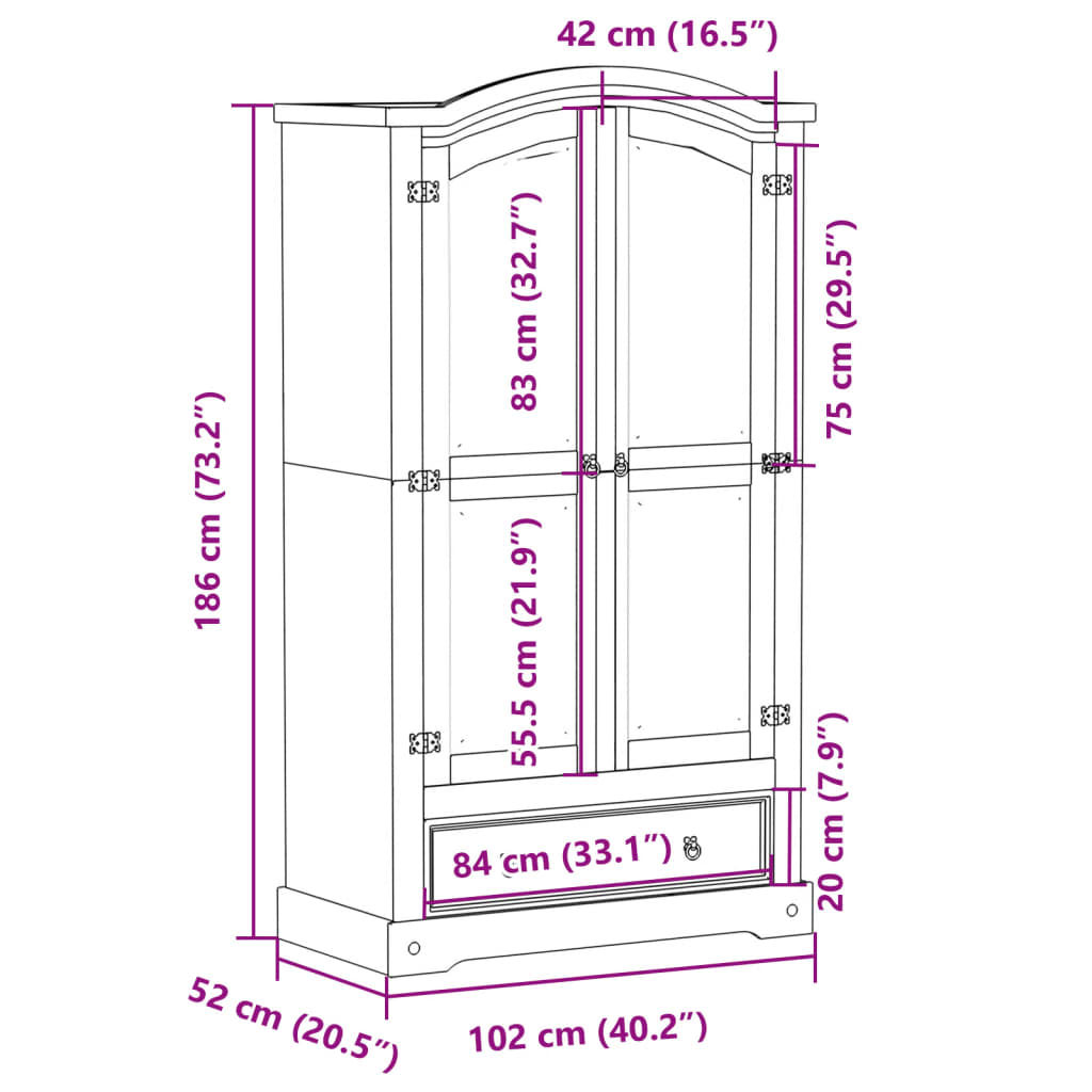 vidaXL Kleiderschrank Corona 102x52x186 cm Massivholz Kiefer