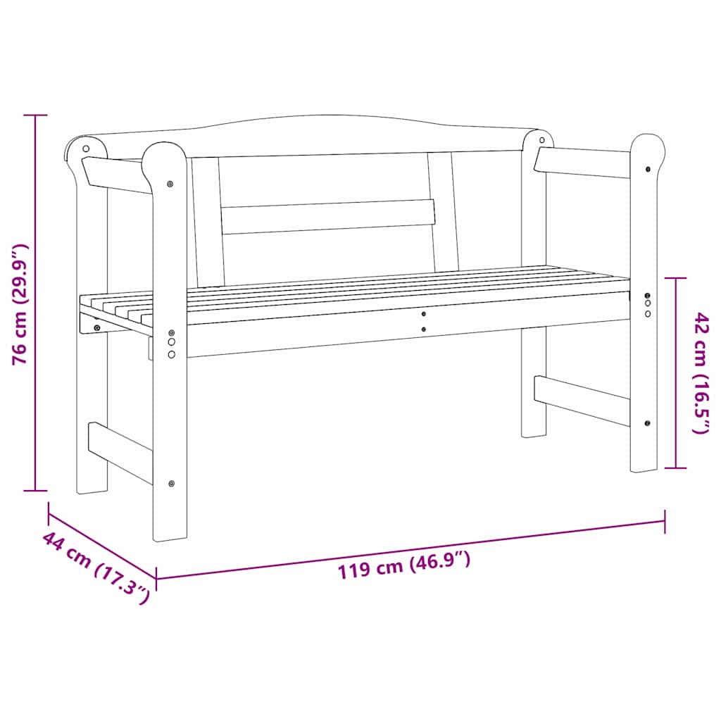 vidaXL Bank Outdoor Natur 119 x 44 x 76 cm Massives Kiefernholz