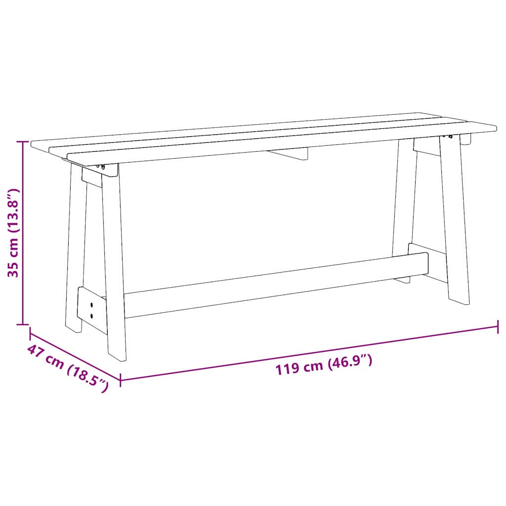 vidaXL Bank Outdoor Natur 119 x 47 x 35 cm Massives Kiefernholz