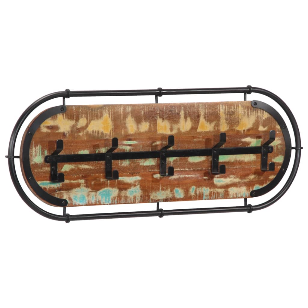 vidaXL Wandgarderobe mit 5 Haken Raues Mangoholz