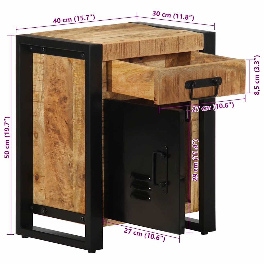 vidaXL Nachttisch 40x30x50 cm Raues Mango-Massivholz