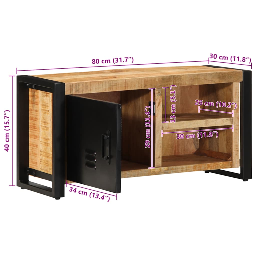 vidaXL TV-Schrank 80x30x40 cm Raues Massivholz Mango