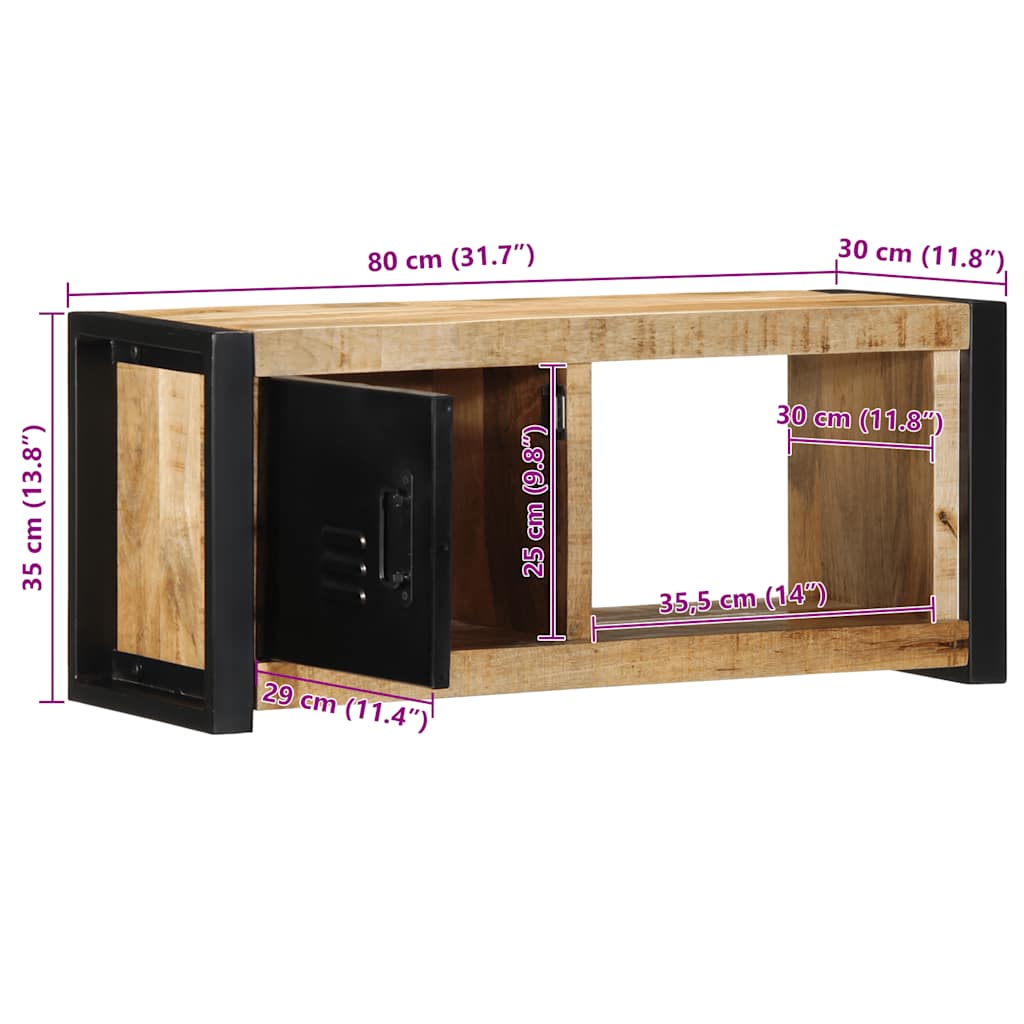 vidaXL TV-Schrank 80x30x35 cm Raues Massivholz Mango